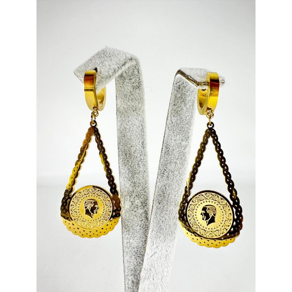 Gold Lira Detaylı Uzun Küpe Gold Lira Detaylı Uzun Küpe